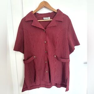 Red Checked Button-Front Short Sleeve Top size XXL